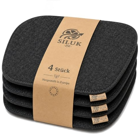 SILUK gemütliches Sitzkissen aus Filz 40cm x 40 cm - Komfortable Waschbare - 4er Set Grau I Schwarz für Bank Stuhl Stuhlkissen (Quadrat - Anthrazit)