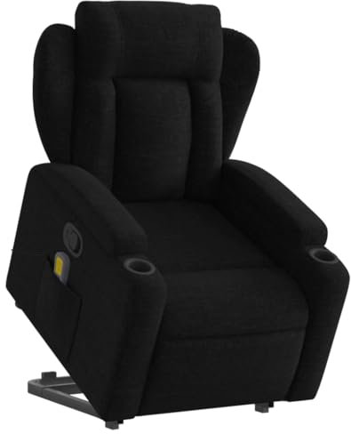 KOIECETA Massagesessel Sessel mit Aufstehhilfe Relaxsessel mit Liegefunktion Vibrationsfunktion Fernsehsessel Liegesessel Aufstehsessel Schwarz Stoff