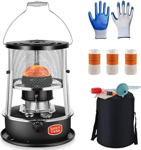 BomDog Estufa de Queroseno Portátil, Quemador de Queroseno de Altura Ajustable, Calentadores de Aceite para Camping, para Interior Y Exterior/Black/33X33X46Cm