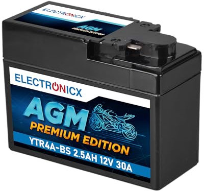 Electronicx, batterie moto AGM YTR4A-BS 12V 2,5Ah 30A – sans entretien, scellée, compacte et étanche – Idéale pour scooter, quad, mobylette, ATV et moto – Technologie AGM