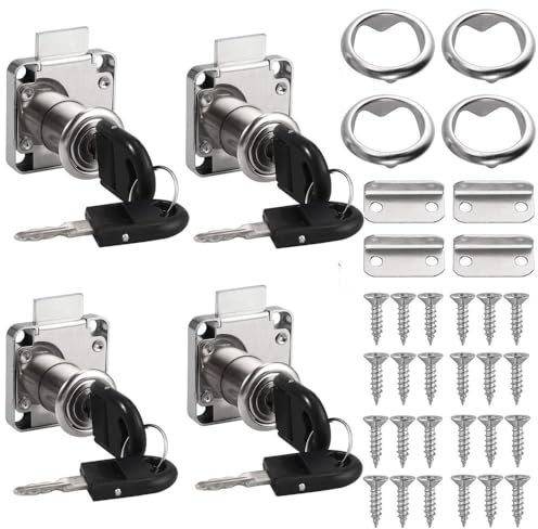 4 serrature a camma in lega di zinco da 22 mm, per mobili, armadietti, serrature di sicurezza con chiavi e viti, serratura a camma per casa e ufficio (argento)