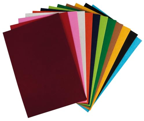 Rayher Filz-Mix, Textilfilz-Mix, Zuschnitte 30 x 44 cm, Stärke 0,2 cm, Set 12 Stück, bunt gemischt, 100 % Polyester, Filzplatten, Filzzuschnitte, Filzplatten, 43008999