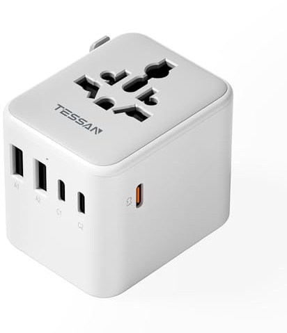 TESSAN 65W Universal Travel Adapter, Worldwide Plug with 2 USBA and 3 USB C | Travel Plug Adapter, International Plug Adaptor for UK to EU USA Australia Ireland (Type C G A I)