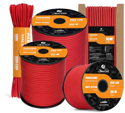 Abma Cord 4mm Paracord 550 Nylon Cuerda 10m Tipo III 7 Hebras Paracaídas | Max 250 kg(550lbs), Exterior, Bricolaje , Camping