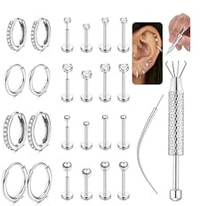 CASSIECA 12Paar Piercing Ohr Chirurgenstahl Ohrringe für Damen Medizinische Creolen Ohrstecker Set für Mehrfachpiercing Helix Tragus Conch Piercings