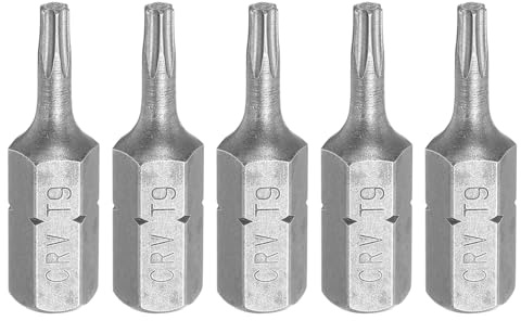 sourcing map Lot de 5 embouts de tournevis Torx 6,35 mm Tige hexagonale T9 Tête magnétique 2,5 cm de longueur en acier CR-V 6 points Forets de sécurité pour travaux de réparation Tournevis électrique