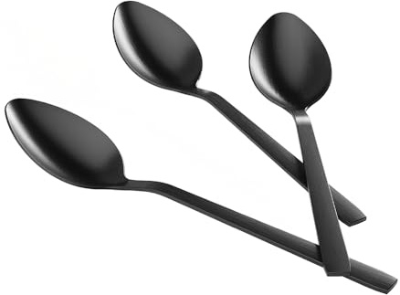 AGYO Bond Noir - Lot de 3 cuillères à dessert 15 cm en acier inoxydable 18/10 avec revêtement mat, poignée fine ergonomique, antirouille, lavables au lave-vaisselle