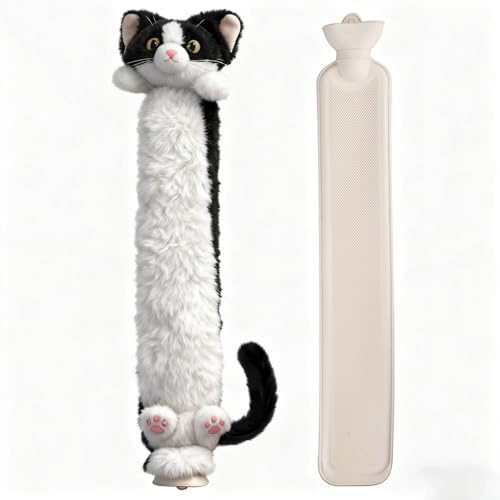 Wärmflasche Lang 2L mit weichem Plüschbezug - Extra lange Nackenwärmflasche für Kinder & Erwachsene, Wärmflasche Tier für Rücken, Nacken, Schulter (90cm)
