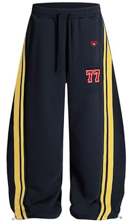 Aelfric Eden Stripe Baggy Barrel joggingbyxor herr vintage sportbyxor dam breda ben sweatpants unisex oversize träningsbyxor hög midja fritidsbyxor lösa byxor streetwear, Marinblå, XL