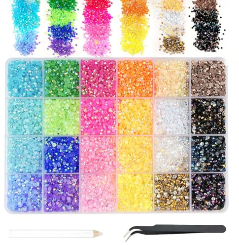 AOWVUTS 24000 Pezzi Strass Unghie Make Up Flatback Strass Cristallo Occhio Unghie Nail Art 3mm Brillantini Unghie Nail Charms DIY Gemme per Viso Strass per Decorazioni con Pinzette e Matita di Cera