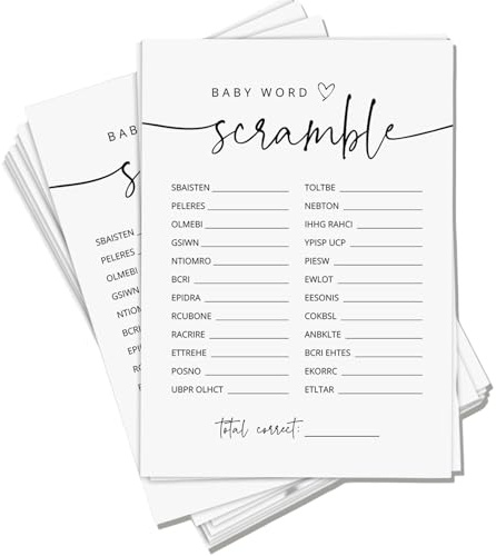 VOYANTE 50Pcs Baby Shower Games Cards, Fun Word Baby Games for Baby Shower, Unisex Neutral Minimalist Baby-Shower Game for New Parents, Party