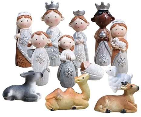 Juego de pesebre de Navidad, estatua religiosa de resina de pesebre de la Sagrada Familia, figura de pesebre de Navidad, para mesa, escritorio, estante de escritorio