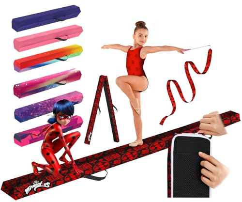 Aerobik | Klappbarer Schwebebalken 240 cm Miraculous | Offizielle Lizenz | Für Kinder & Erwachsene | Waschbarer Wechselbezug | Hart & rutschfest | Inklusive Band | Original Corner