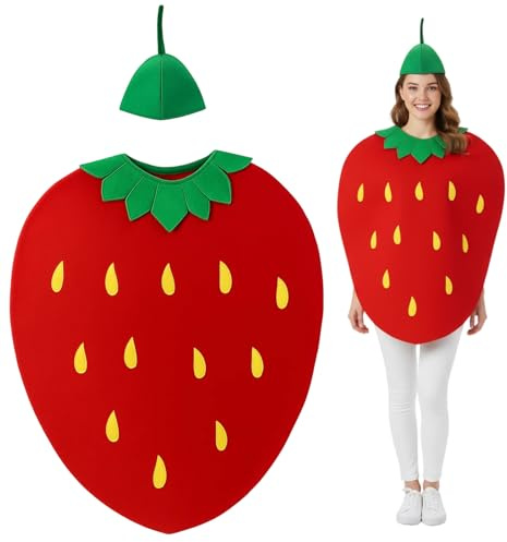 DvBCNMe Disfraz de fruta de fresa para adultos, divertido disfraz con sombrero, juego de disfraz unisex