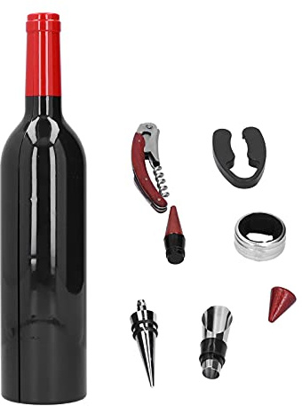 Juego de sacacorchos abridor de botellas de vino, kit de tapón y vertedor de vino con cortador de papel de aluminio, acero inoxidable negro para uso en el hogar, cocina,