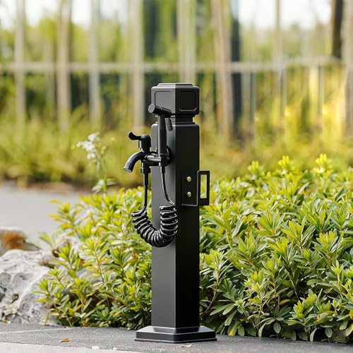 Moderner Säulenbrunnen mit doppeltem Auslaufhahn, flexible Schlauchstütze für den Garten, Antigelo-Design, perfekt für Heimdekoration und Wasserspiele