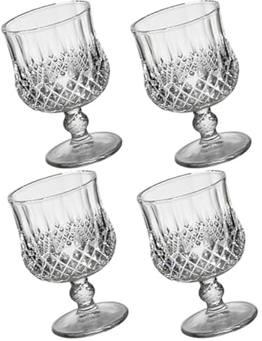 LIFKOME 4Pcs Crystal Diamond Cut Brandy Glasses Set Engraved Wine Goblets for Red Wine Multi-Function Stemmed Glassware for Dining and Entertaining