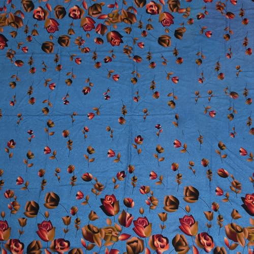 Vayliro 2 m x 145 cm Viskose Stoff Blumenmuster Rayon Bedruckter Stoff Bekleidungsstoffe Dekostoff Meterware Kunstbaumwoll Stoff für DIY Nähen Kunsthandwerk Kleidungsdekorationen,Blau