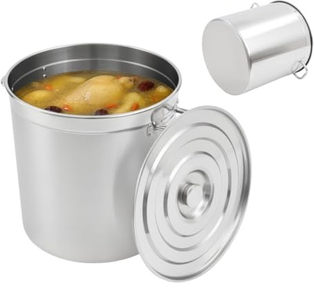 Rostfritt stål kastrull med lock, 35 L/50 L/70 l stor soppgryta induktion, gastronomikruka för restaurang, hushåll, soppa, konservering, gas-elektrisk spis, diskmaskinssäker, rostfri, robust (70 l)