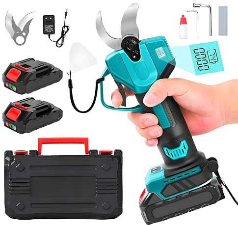 Akku Astschere 40MM Elektrische Gartenschere Kabellos für Makita mit LCD Anzeige 2x1500mAh Batteries,Leistungsstark Leise,Professionelle Bürstenlose Gartenschere für Zweige Sträucher Stämme