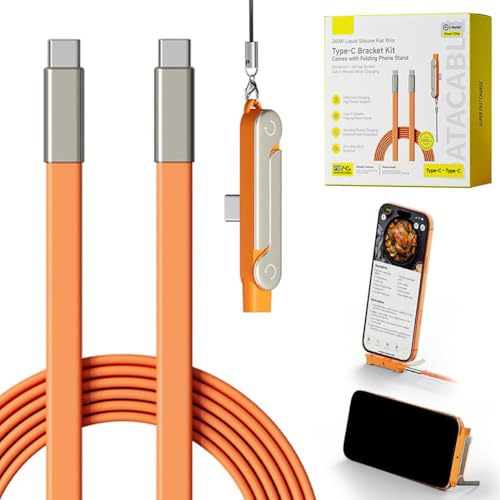 2-in-1 Invisible Holder Charger Cable for Basemo, 59in 240w Silicone Fast Charge Cable with Built-in Folding Phone Stand, for Gaming, Office, Car Travel, Compatible with iPhone Samsung