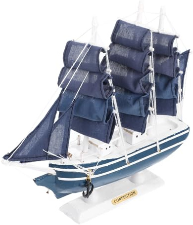 DOITOOL Modelo de Barco de Vela de Madera Vintage de 24 Cm, Adorno Náutico para Decoración del Hogar, Oficina y Bar, Artesanía Artesanal Detalles en Tela No Tejida, Varios Estilos