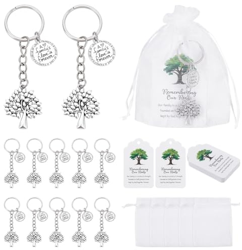 PH PandaHall 24 Set di Bomboniere per Riunione Familiare Portachiavi Albero della Vita con Sacchetti di Organza e Biglietti per Riunione di Classe, Ricordo per Festa di Ritorno degli Ospiti