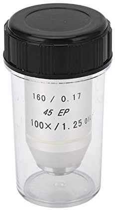 Jeanoko Objetivo de Microscopio Acromático 100X, Lente Objetivo de Microscopio Biológico Estándar de Rosca RMS con Revestimiento de Alta Transmitancia