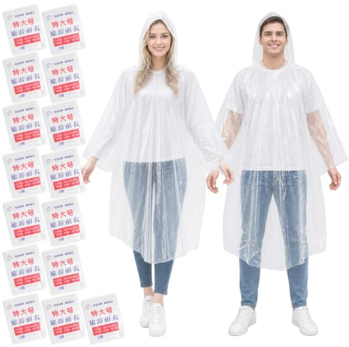 15 universella regnponchos, tjock transparent engångskappa festival cykel