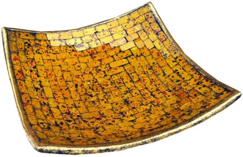 Guru-Shop Square Mosaic Bowl, Coaster, Decorative Bowl, Handmade Ceramic Glass Fruit Bowl - Design 13, Yellow, Size: Small (20x20 Cm), Bowls