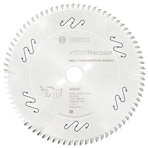 BOSCH Kreissägeblatt Top Precision Best für Laminated Panel Abrasive 250 x 30 x 3,2 mm, 80, 2608642109