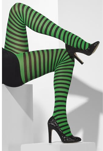 Smiffys Blickdichte Strumpfhose, Gru?n & Schwarz, Gestreift Halloween
