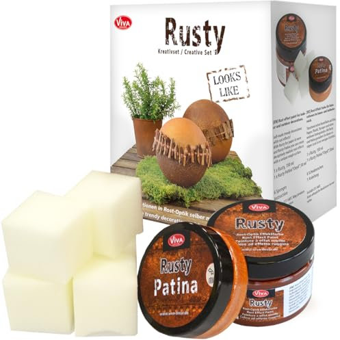 Viva Decor Trenddekor Rusty & Patina Set (Rusty 150 ml, 50 ml Rusty Patina Oxid) Rost Effekt Acryllack für Papier und mehr - Rost Paste für Industrial Design - Rost Effekt Farbe - Rostoptik