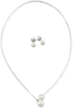 Rivelle Damen Brautschmuck Set creme Schmuckset Perlen Kette Collier Ohrringe Hochzeit Geschenkbox