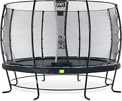 EXIT Toys Elegant Rundes Trampolin - ø366cm - Extra starker und Stabiler Rahmen - Mit Economy Sicherheitsnetz & Fußschutzsystem - Rostfrei - Wasserbeständig - Einfache Montage - Schwarz