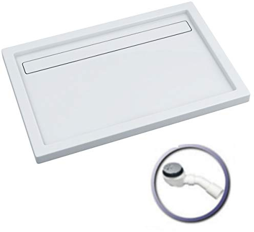 VBChome Duschwanne 90x120x6,5 cm Duschtasse Rechteck für Duschkabine Styroporträger flach Sanitär-Acryl Duschbecken stabil glatt weiß Dusche+ Ablaufgarnitur Viega Domoplex