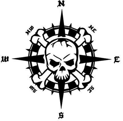 Kompass Totenkopf Aufkleber 20x20cm Windrose Aufkleber für Biker, Caravan Wohnmobil Wohnwagen Auto oder als Wand Tattoo (35/5)