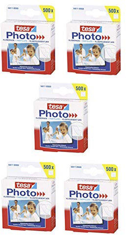 tesa Photo Klebepads, beidseitig klebend zur Erstellung eines Fotobuches, Big Pack (5X 500 Stück)