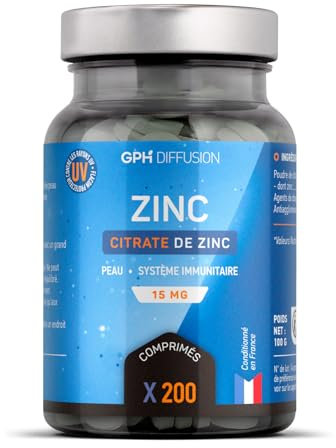 Citrate de Zinc - 15 mg - 200 comprimés - Peau - Système Immunitaire - GPH Diffusion