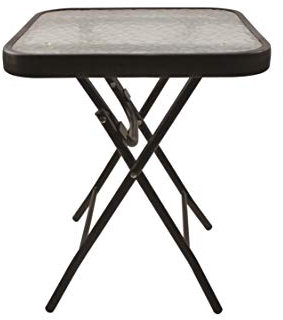 My Garden Folding Garden Table - Small Outdoor Table with Tempered Water Wave Glass Top - Square Metal Garden Table - 40x 40x 46cm