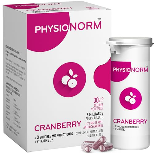 Physionorm Cranberry - Complement Alimentaire pour Femme Contre Infections Urinaires - Renforce la Flore Intestinale - Probiotique, Ferments Lactiques & Vitamine B2-30 gélules