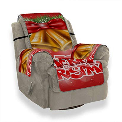 A.Monamour Sofabezug Sofaüberwurf Sesselschoner Rote Hintergründe Frohe Weihnachten Goldene Glocken Dekoration Samt Sesselbezug Sesselhusse Sessel Abdeckung Sesselschutz Stuhl Abdeckung Stuhlschutz
