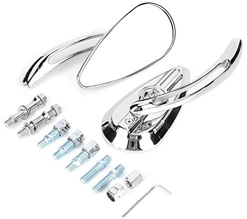 Yctze Motorrad Rückspiegel - 2 Stück Verchromte Schädel Teardrop Lenker Reflektor Mit 8mm 10mm Gewinde für Seiten- und Rückspiegel