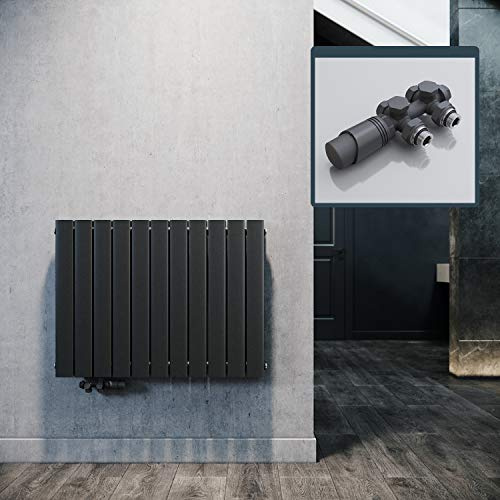 ELEGANT Design Heizkörper Horizontal mit Anthrazit Multiblock 630x847mm Doppellagig Anthrazit Badezimmer/Wohnraum Paneelheizkörper Mittelanschluss Flachheizkörper