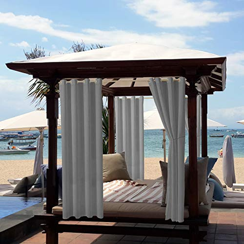 ele ELEOPTION Outdoor Vorhänge Wasserabweisend, UV Schutz Outdoor Vorhang mit Ösen,Winddicht Blickdicht Vorhang Innen und Außen Gardinen für Garten Hof Balkon (2 Stücke/ 132 X 275cm, Hellgrau)