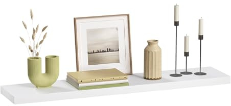 eSituro Wandregal, schwebendes Regal für Wandmontage, Schweberegal Hängeregal Wandbrett im Wohnzimmer Schlafzimmer Küche Badezimmer, weiß modern, MDF, 100x3,8x22,9 cm | für Wohnzimmer Schlafzimmer Küche Badezimmer, Schweberegal für Wandmontage, modern, MDF
