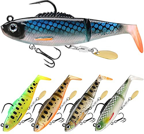 TRUSCEND Fishing Lures for Bass Trout Jighead Lures Paddle Tail Swimbaits Soft Fishing Baits Freshwater Saltwater Jigging Bass Fishing Gear Gifts for Men