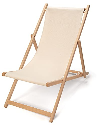 La Cordeline Transat Chilienne Hêtre Naturel Pliante, Toile Coton Beige