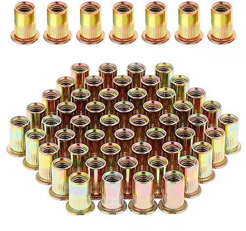 Gueenky 100 Stück Nietmuttern M8 Verzinkt Kohlenstoffstahl, Einnietmuttern M8 Kohlenstoffstahl Einziehmuttern Nutsert Gewindenieten Blindnietmuttern Nietmuttern für Metall Kunststoff