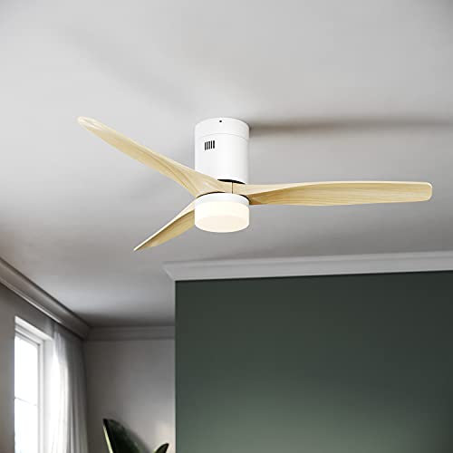 SUNXURY Deckenventilator holz mit LED licht Dimmbar und Fernbedienung 132 cm 3 Flügel 5 Leistungsstufen DC-Motor 35W modern Deckenventilator leise Intelligente Zeiteinstellung energiesparend